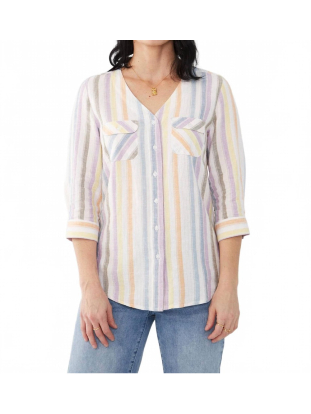 FDJ French Dressing Womens Large Striped Linen Button Down Shirt